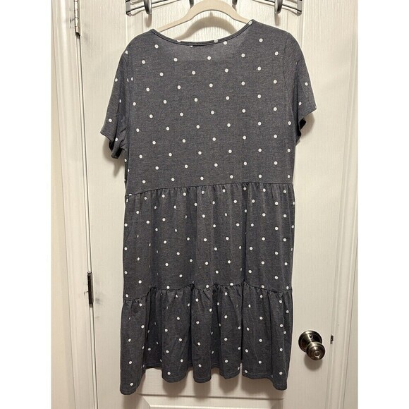 Raglan Dress Blue with white polka dot Women’s size XL Swing Comfy Tiered - Picture 2 of 14